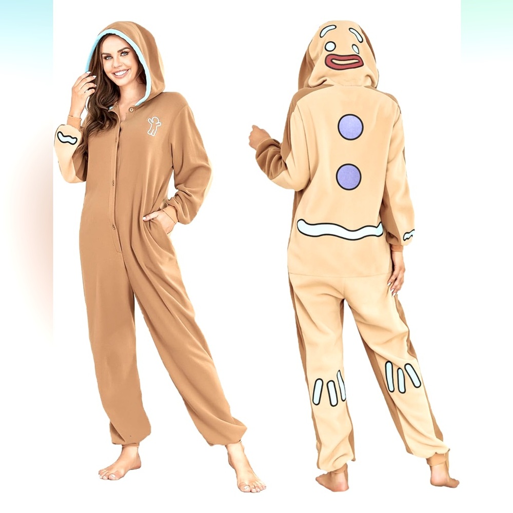 NWT Gingerbread Man Onesie Pajama Costume | Holiday Loungewear Size Medium